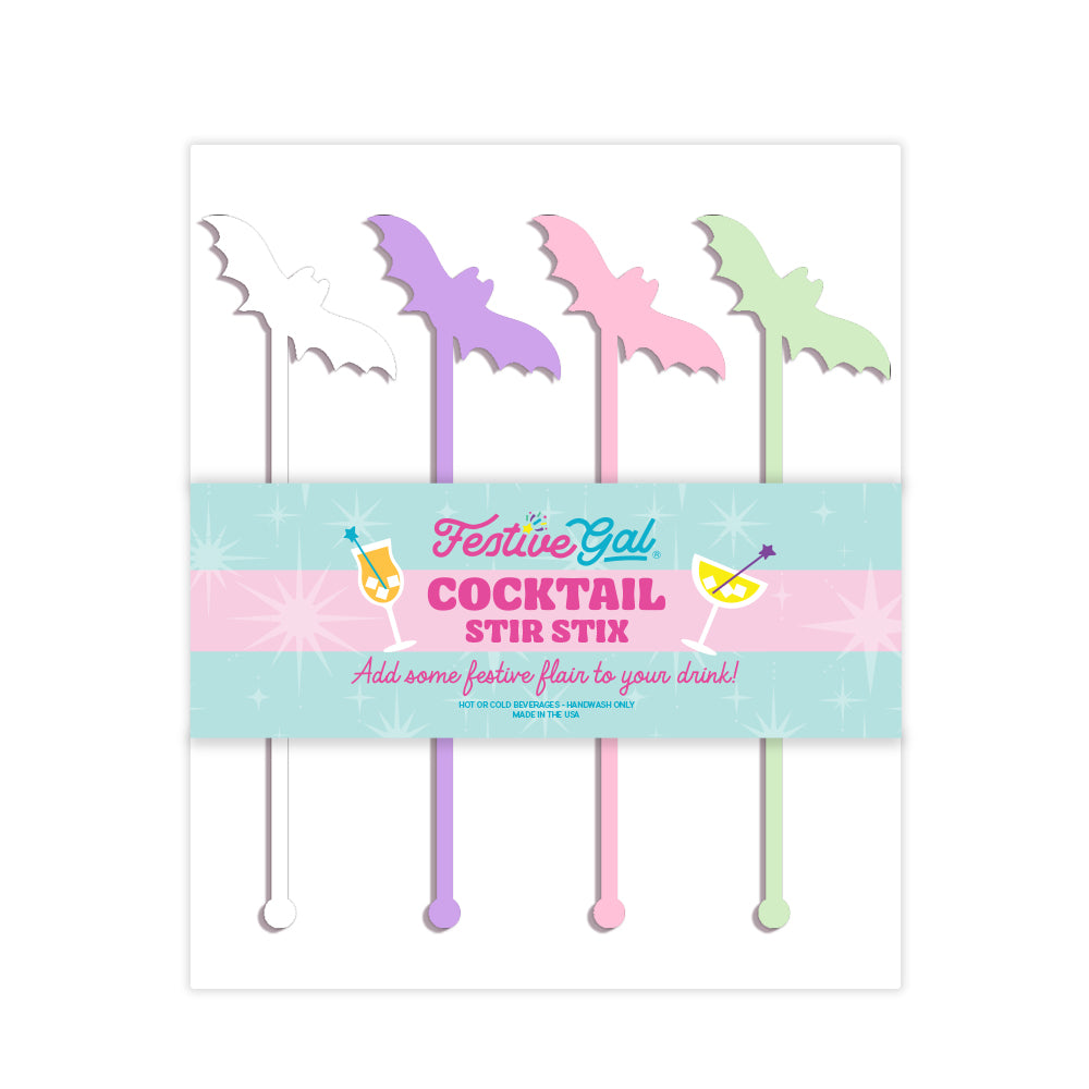 Pastel bats Halloween Cocktail Stirrers Swizzle Sticks