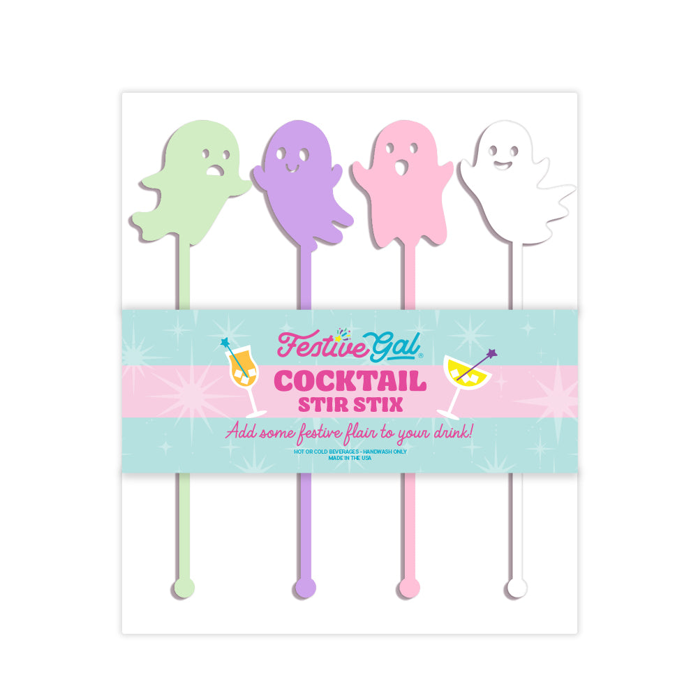 Pastel Ghost Halloween Cocktail Stirrers Swizzle Sticks