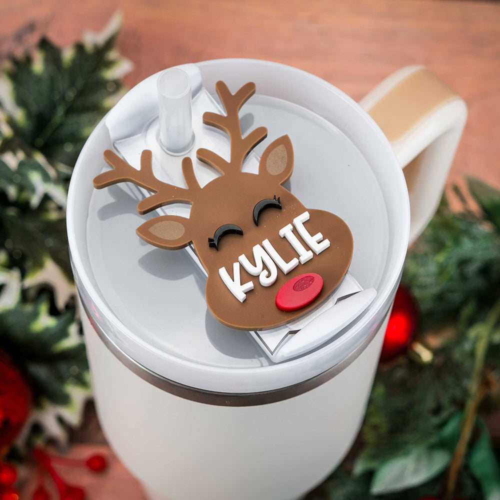 Christmas Stanley Cup Accessories - Reindeer Tumbler Tag - Customize Yours!  – Festive Gal