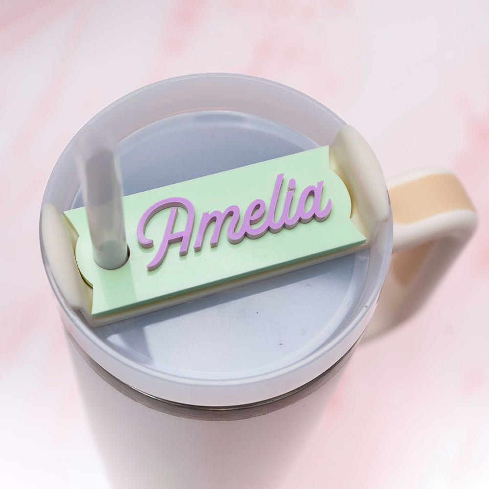 Personalized Tumbler ID Tag, Straw Topper, Stanley Name Plate