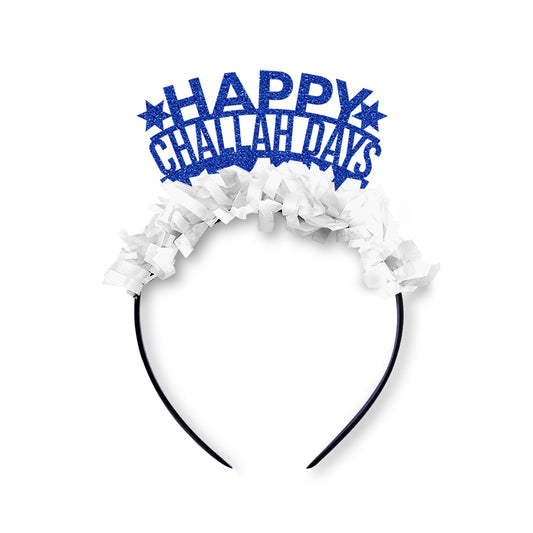 Party Crown in blue and white saying Happy Challah Days.