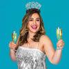 Young woman wearing New Years Eve Party headband saying Pop The BubblyNew Year's Eve Headband "Pop The Bubbly" Party Crown - Customize Yours!